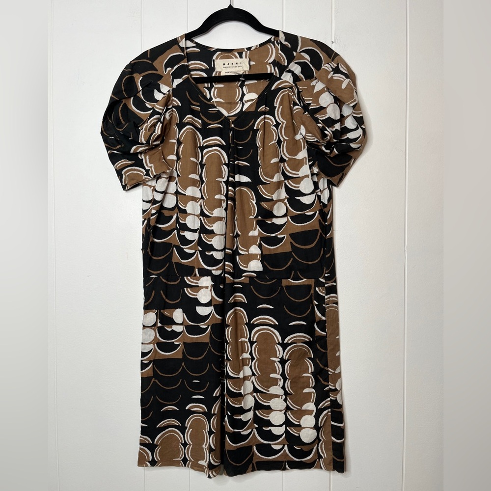 Marni Patterned Shift Mini Dress Statement Sleeve… - image 1